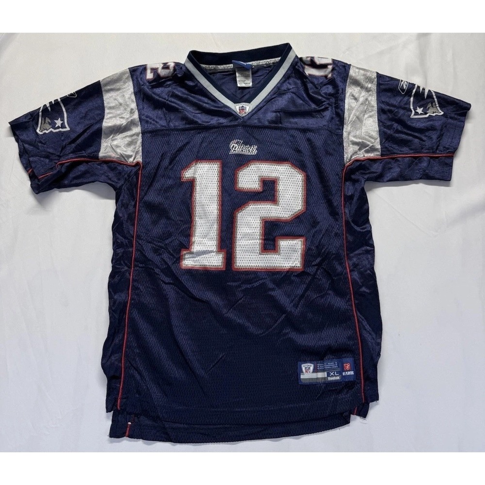 Reebok New England Patriots Tom Brady YOUTH XL Blue Jersey #12